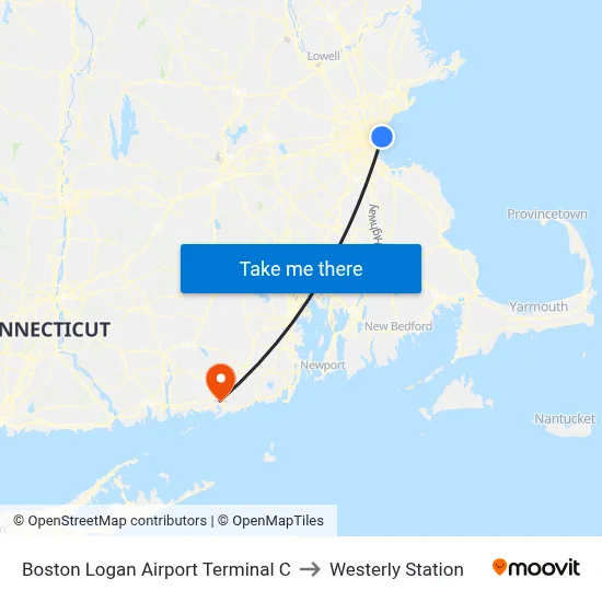Boston Logan Airport Terminal C to Westerly Station map