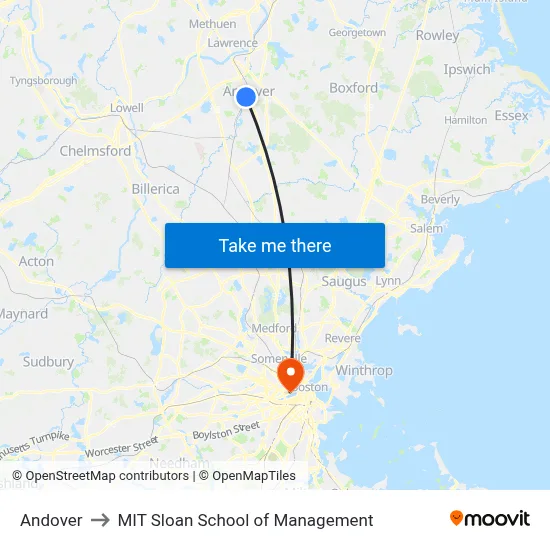 Andover to MIT Sloan School of Management map
