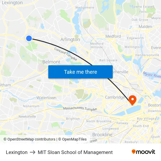 Lexington to MIT Sloan School of Management map