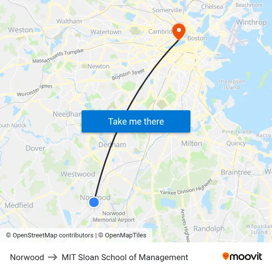 Norwood to MIT Sloan School of Management map