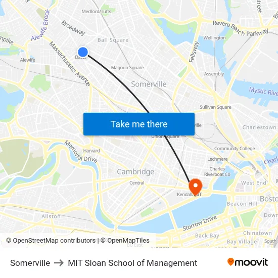 Somerville to MIT Sloan School of Management map