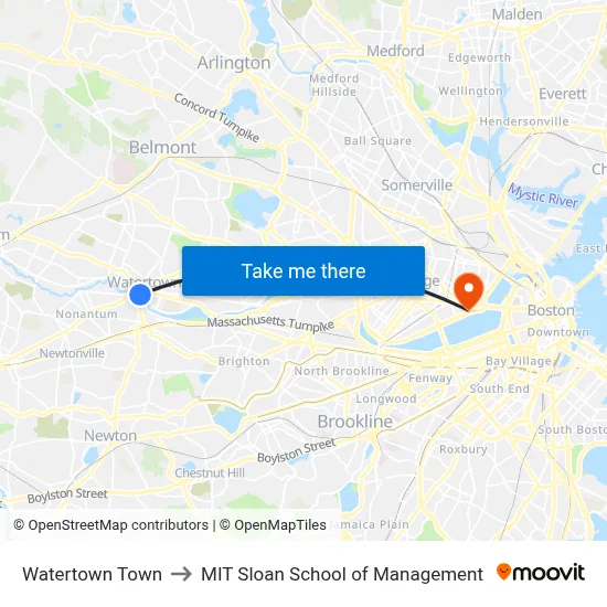 Watertown Town to MIT Sloan School of Management map
