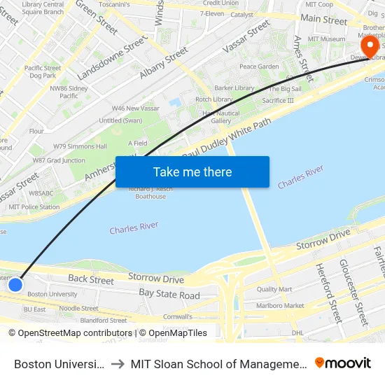 Boston University to MIT Sloan School of Management map