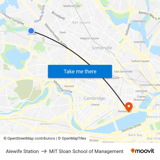 Alewife Station to MIT Sloan School of Management map
