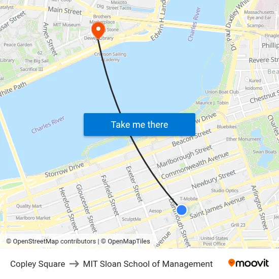 Copley Square to MIT Sloan School of Management map