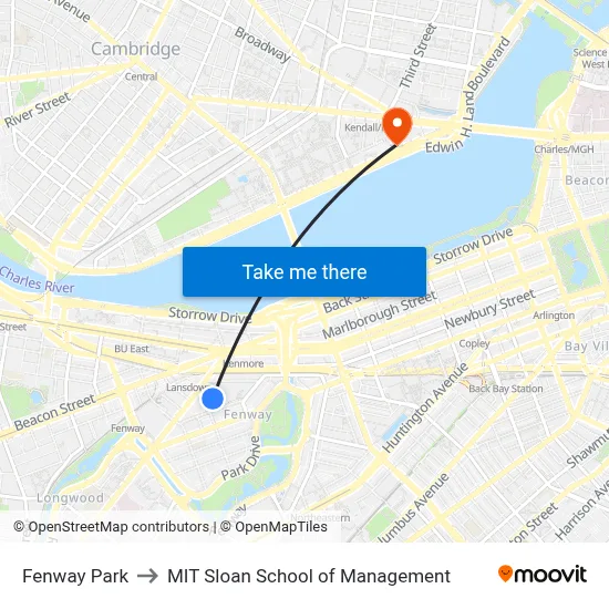 Fenway Park to MIT Sloan School of Management map