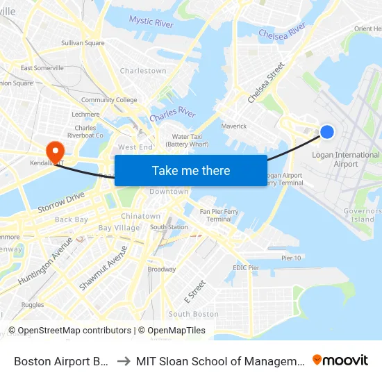 Boston Airport BOS to MIT Sloan School of Management map