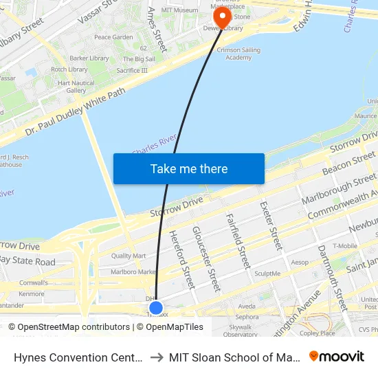 Hynes Convention Center Station to MIT Sloan School of Management map