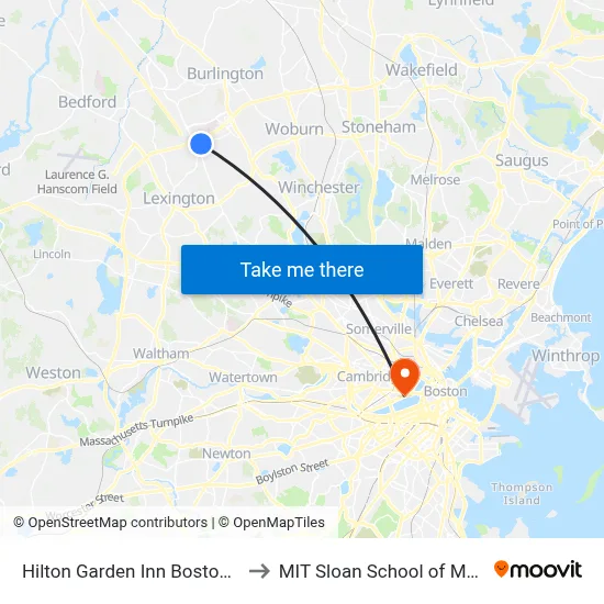 Hilton Garden Inn Boston Burlington to MIT Sloan School of Management map