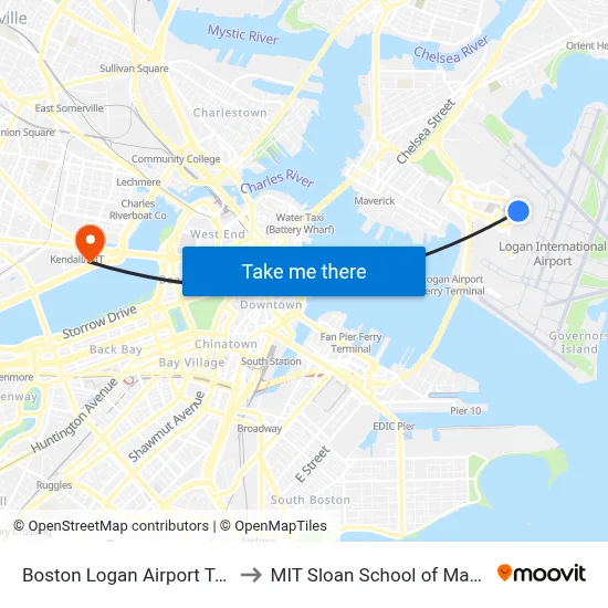 Boston Logan Airport Terminal C to MIT Sloan School of Management map