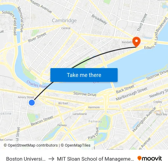 Boston University to MIT Sloan School of Management map