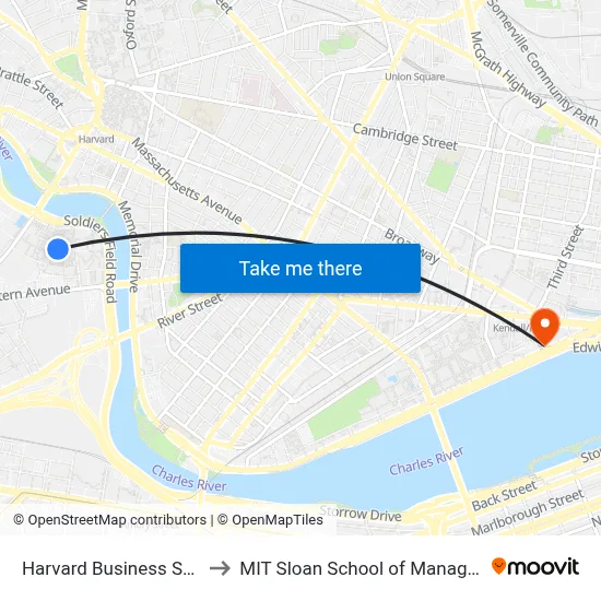 Harvard Business School to MIT Sloan School of Management map