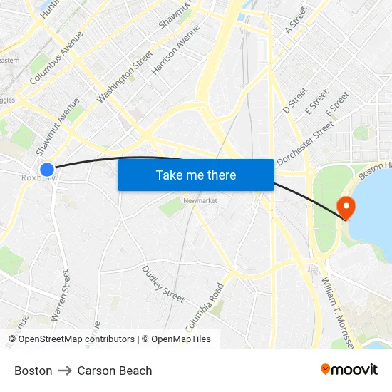 Boston to Carson Beach map