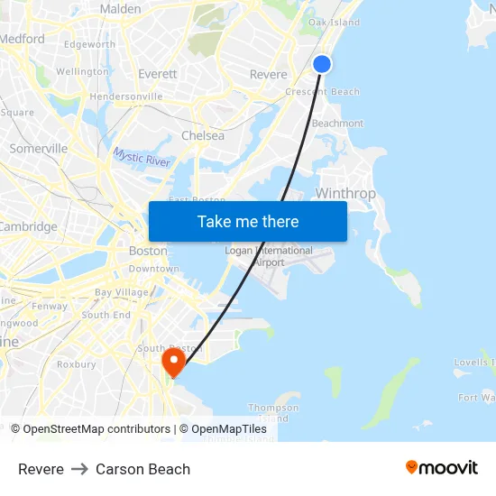 Revere to Carson Beach map