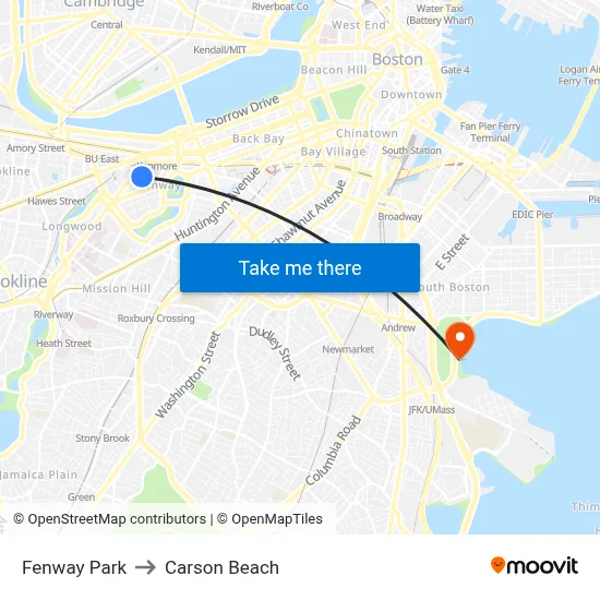 Fenway Park to Carson Beach map