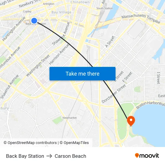 Back Bay Station to Carson Beach map