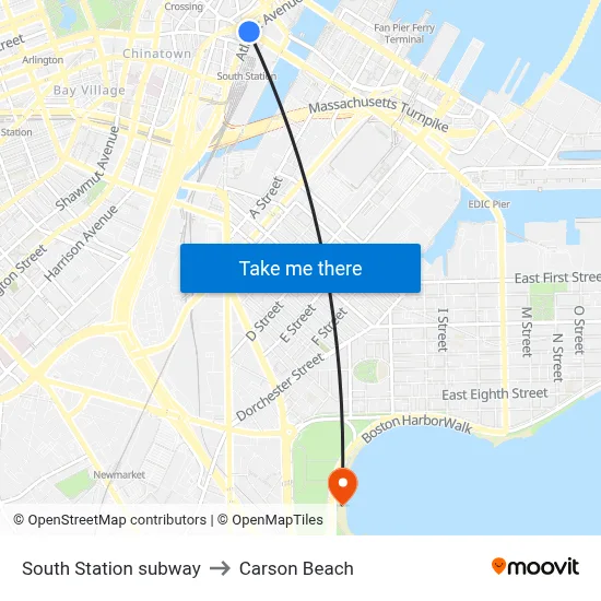 South Station subway to Carson Beach map