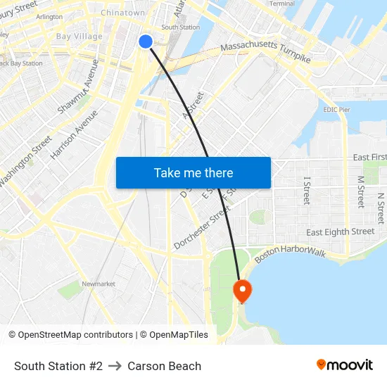 South Station #2 to Carson Beach map