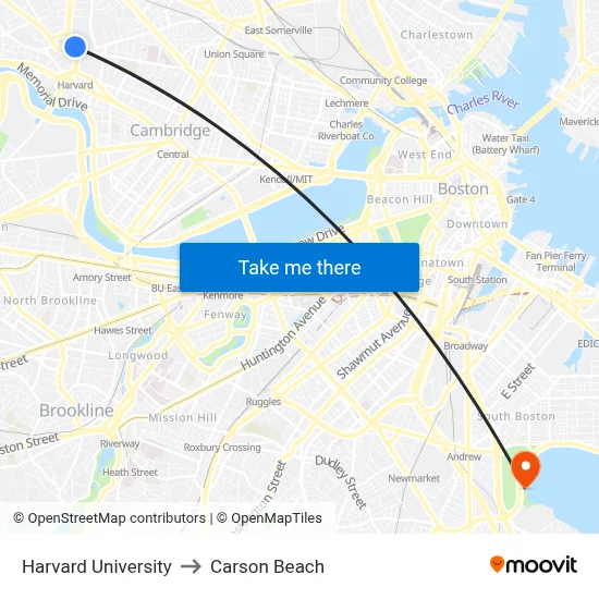 Harvard University to Carson Beach map