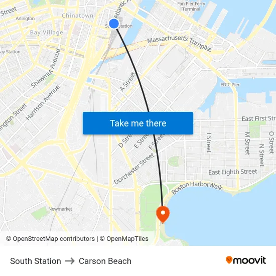 South Station to Carson Beach map
