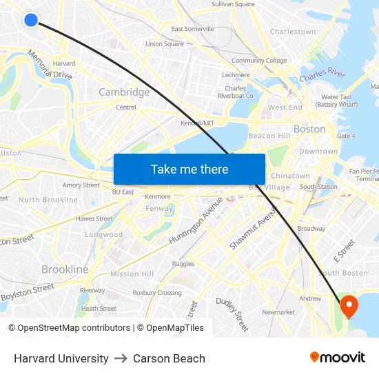 Harvard University to Carson Beach map