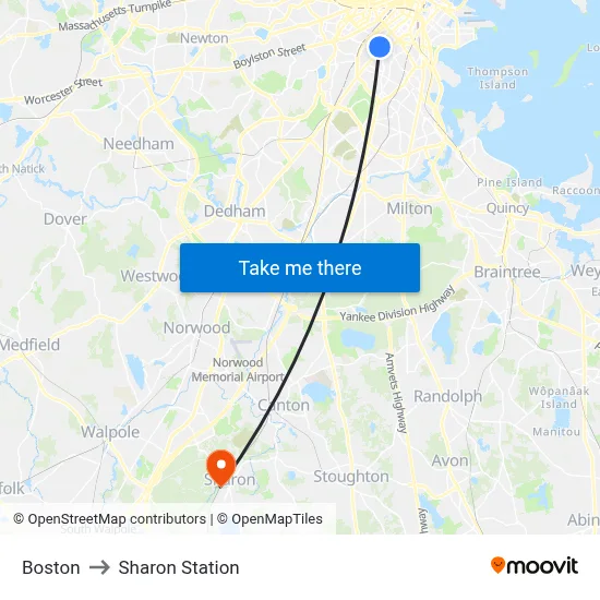 Boston to Sharon Station map