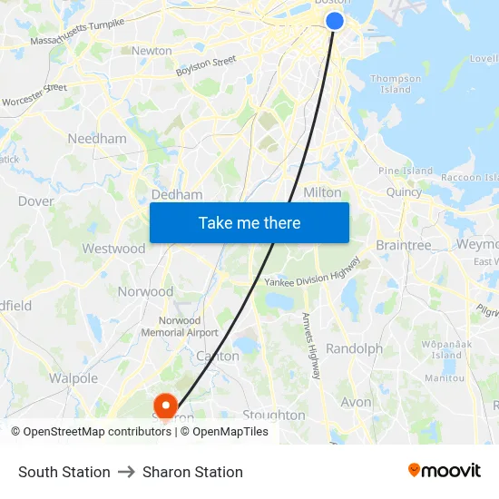 South Station to Sharon Station map