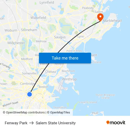 Fenway Park to Salem State University map