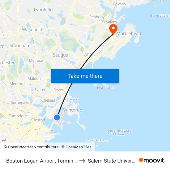 Boston Logan Airport Terminal C to Salem State University map