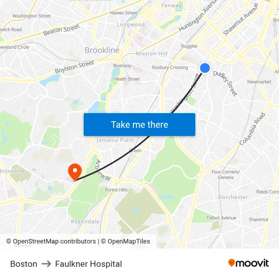 Boston to Faulkner Hospital map