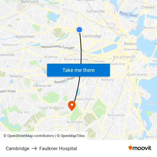 Cambridge to Faulkner Hospital map