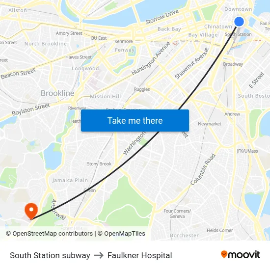 South Station subway to Faulkner Hospital map