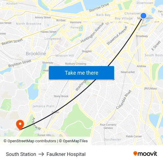 South Station to Faulkner Hospital map