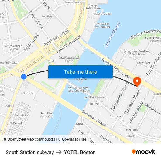 South Station subway to YOTEL Boston map