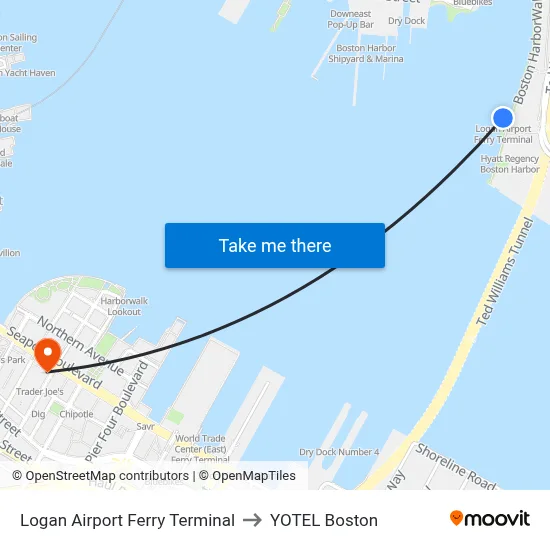 Logan Airport Ferry Terminal to YOTEL Boston map