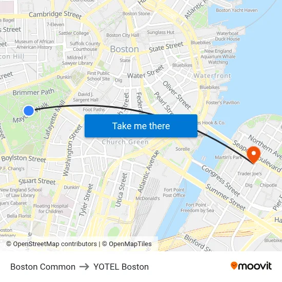 Boston Common to YOTEL Boston map