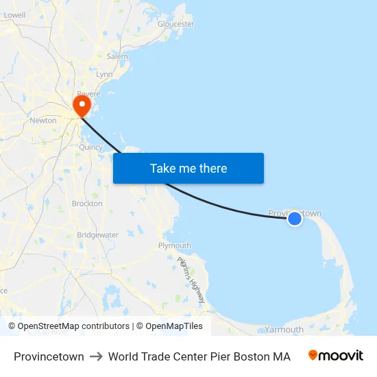 Provincetown to World Trade Center Pier Boston MA map