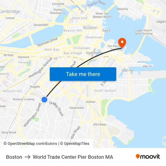 Boston to World Trade Center Pier Boston MA map