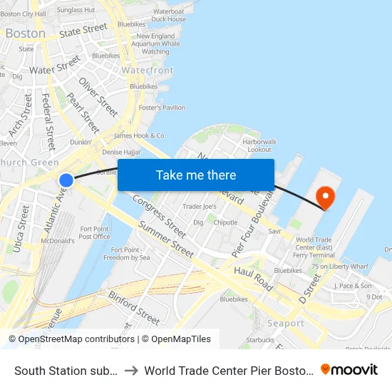South Station subway to World Trade Center Pier Boston MA map