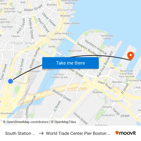 South Station #2 to World Trade Center Pier Boston MA map