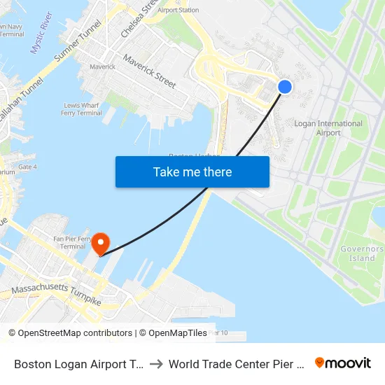 Boston Logan Airport Terminal C to World Trade Center Pier Boston MA map