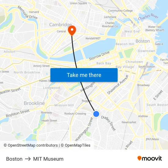 Boston to MIT Museum map