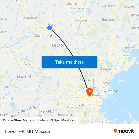 Lowell to MIT Museum map
