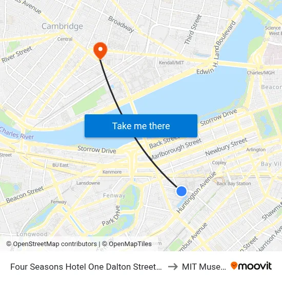 Four Seasons Hotel One Dalton Street Boston to MIT Museum map