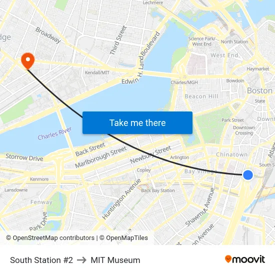 South Station #2 to MIT Museum map