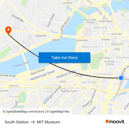 South Station to MIT Museum map