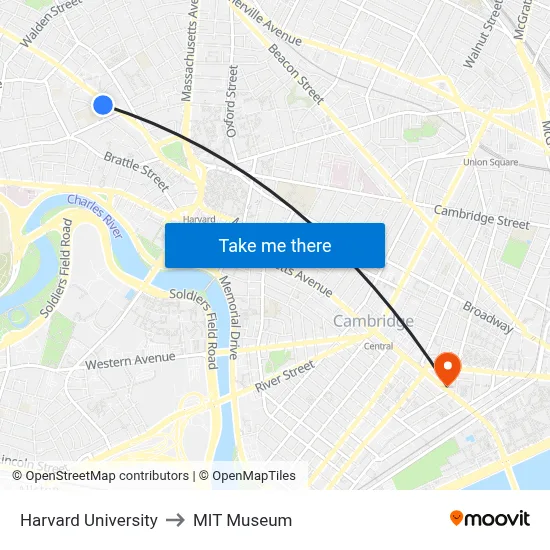 Harvard University to MIT Museum map