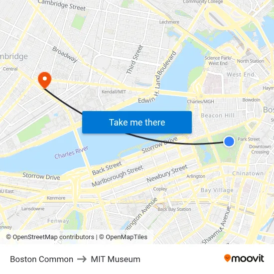 Boston Common to MIT Museum map