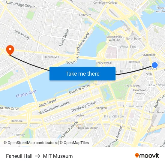Faneuil Hall to MIT Museum map