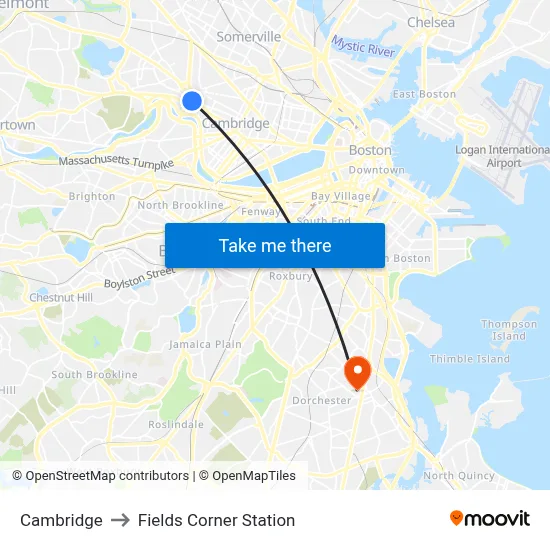 Cambridge to Fields Corner Station map